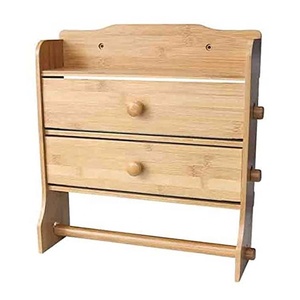 Bamboo Wall Mounted Kitchen Rack Paper Towel Holder Cutting Saran Wrap Foil Storage Bamboo Roll Organizer Holder