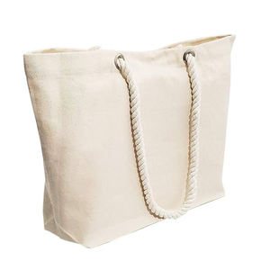 Sac fourre-tout réutilisable en toile de coton biologique grand format avec fermeture éclair, bouton et poignée en corde, idéal pour les mariages, les fêtes, le shopping et les voyages à la plage - Ventes Flash - Product Image 1
