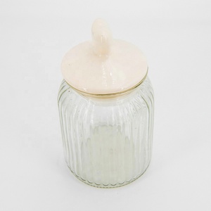 Round Clear Glass Storage Jar With Ceramics Lid