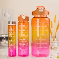Ensemble de 3 bouteilles d'eau réutilisables en plastique transparent dégradé, type paille, anti-fuite, 2000ml/750ml/300ml avec marqueurs de temps