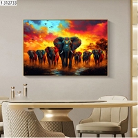 Peinture en porcelaine cristalline grand format d'éléphant fleuri, décor d'intérieur 5D animaux sauvages pour salon et chambre à coucher, vente en gros