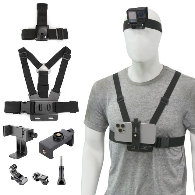 7 in 1 Hands Free Head Chest Strap Mount Phone Holder Combo Kit Vlogging Kit for Phone Gopro Camera Video Recording