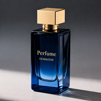 Flacon de parfum vide en verre rectangulaire personnalisé pour homme, dégradé bleu, 30ml 50ml 100ml, avec pulvérisateur à sertir, emballage en boîte, estampage à chaud épais