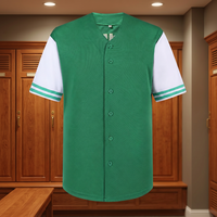 Jersey Baseball Hijau Lengan Pendek Kancing Depan Seragam Tim Unisex Lengan Putih Warna Solid Pakaian Olahraga