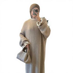 2026 New Elegant Sweater Abaya Winter Classic <b>Islamic</b> <b>Clothing</b> Modest Women's Floor Length Wave Cuff Warm Closed Abaya - Product Image 4