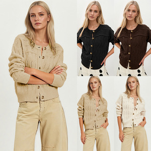 Cardigan boutonné pour femme, coupe ample, couleur unie, tricot anti-boulochage, style décontracté - Product Image 1