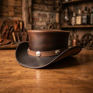 Wholesale High Quality Genuine Leather Fashion Cowboy Hat Natural Polished Brown Customized Printing Unisex Casual Beach Travel - Product Image 1