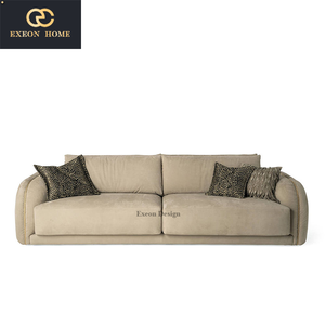 New Italian Luxury Beige <strong>Sanded</strong> Leather <strong>Sofa</strong> a Comfortable Three-Person <strong>Sofa</strong> Designed for High-end Villas - Product Image 5