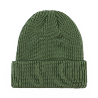 Qianzun vert manchette pêcheur côtes tricoté Mini bonnet conception personnalisée acrylique côtelé bonnets personnalisés avec étiquette tissée