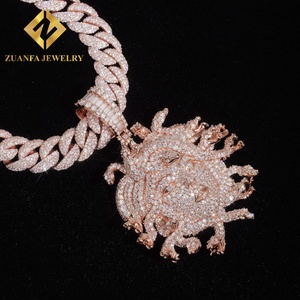 เครื่องประดับ Zuanfa เงินแท้ 925 ประดับเพชรโมอิสซาไนต์ จี้รูปหัวเมดูซ่า สร้อยคอพร้อมจี้ ชุดเครื่องประดับฮิปฮอป ของขวัญสำหรับผู้ชาย - Product Image 2