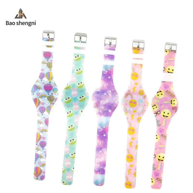 Custom Printpatroon Siliconen Kinderen Cartoon Armband Handhorloges Oem Knipperlicht Led Digitaal Horloge Cadeau Voor Jongens Meisjes