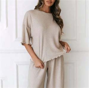 ชุดนอนเลานจ์ถักวาฟเฟิลแบบลำลองของผู้หญิงชุดนอนผ้าฝ้ายเนื้อนุ่มสำหรับฤดูใบไม้ผลิฤดูใบไม้ร่วง - Product Image 1