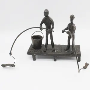 Cast iron metal bronze boys fishing statues for home decoration