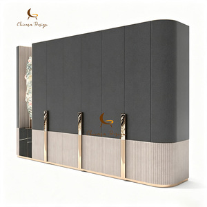 Luxury Design Wooden Leather Wardrobes Custom Villa House Clothes Cabinet Closet <b>Storage</b> Bedroom Furniture - Product Image 4