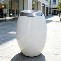 Poubelle publique extérieure en acier inoxydable brossé avec couvercle verrouillable, écologique, résistante à l'eau, design compact, mécanisme de charnière lisse