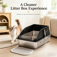 Bac à litière pour chat en acier inoxydable OEM, grand modèle 20L, à ouverture supérieure, écologique, antiadhésif, facile à nettoyer, avec tapis de protection à bords hauts pour chats d'intérieur