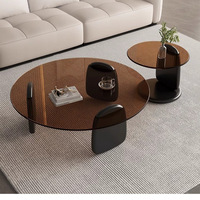 Table basse de luxe léger, simple et créative, pour salon, petit appartement, table d'appoint ronde en verre