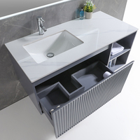 Wastafel Keramik Mewah Bentuk Persegi Panjang Desain Modern Tradisional, Kombinasi Rak Dinding untuk Kamar Mandi Apartemen, Bahan MDF