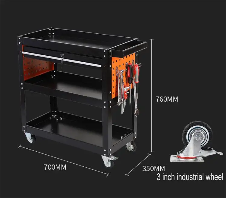 Auto Repair Mechanical Tool Cart Workshop Cart Three-Layer Rolling Tool Cart Hardware Mobile Rolling Tool Trolley With Drawer