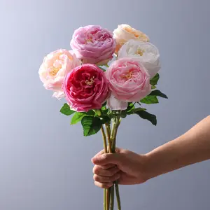 Rosas artificiales de látex de alta calidad, peonías de seda de un solo tallo, 2021
