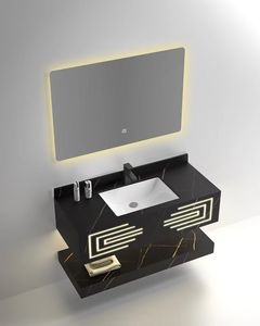 세라믹 분지와 Led 거울 슬레이트 록 스톤 더블 데크 욕실 캐비닛 - Product Image 4