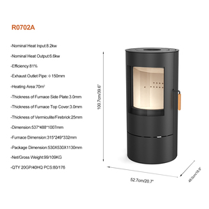 <strong>EN13240</strong> 6.6kW Round Design ECO-DESIGN CE ROHS Indoor Warming Cozy Black Steel Morden Wood Burning Stove Wood Heater Wood Stove - Product Image 2