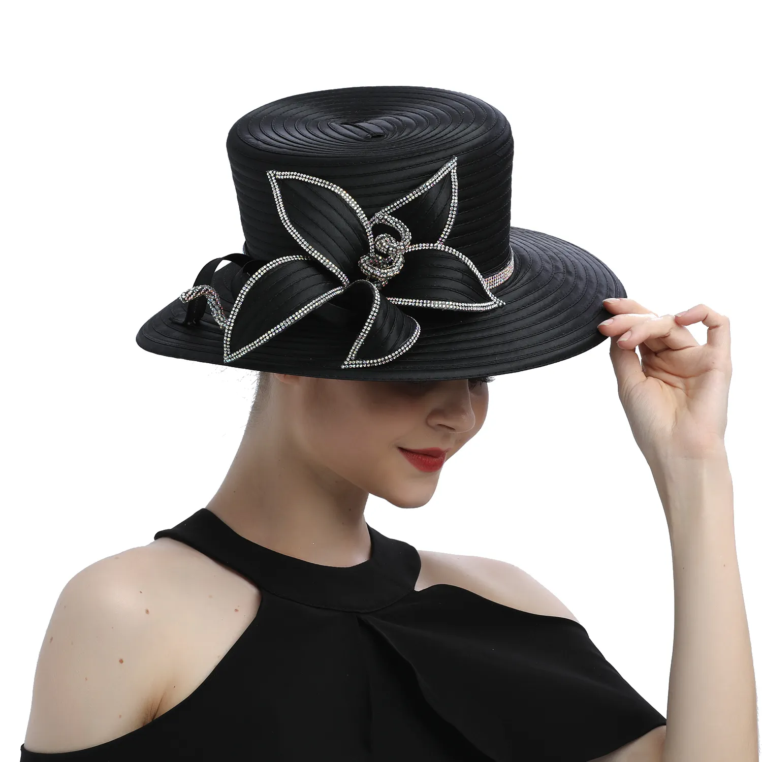 Hot Sale Church Hats Party Fascinator Kentucky Derby Hats Banquet Satin Cloth Flower Sun Hats For Women Wedding