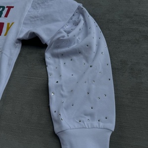 Streetwear Custom Heavyweight Thick Cotton <b>T</b> <b>Shirts</b> Men Screen Printing <b>rainbow</b> Logo Double Layer Long Sleeve Rhinestone <b>T</b>-<b>Shirt</b> - Product Image 3