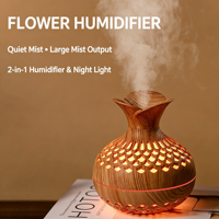 Humidificateur de bureau à design creux, alimenté par USB, diffuseur d'arômes en forme de vase à fleurs en grain de bois, humidificateur silencieux à brume froide, décoration d'intérieur, cadeau