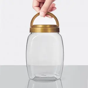 High quality transparent plastic chocolate preserved fruit food bottle with handle cap plastic food jar for dry fruits