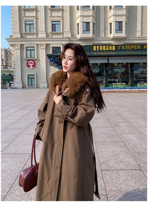Femmes 2025 hiver nouveau Long Parka café grand col de fourrure mode patron dame Trench Coat - Product Image 6