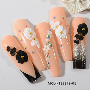 30PCS/kit Kawai Blanc Noir Fait à la Main Nail Art Résine Charms 3D Design Nail Acrylique Fleurs - Product Image 3