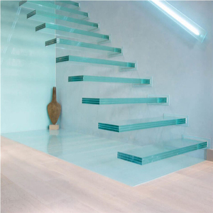 Escaliers droits d'intérieur de style moderne <span class=keywords><strong>Escalier</strong></span> flottant d'appartement populaire avec marche en verre feuilleté d'origine - Product Image 5