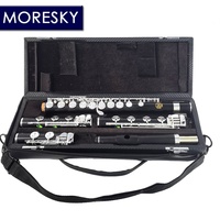 Flauta de ébano MORESKY /C+B+Bb con 17 orificios abiertos, plateada en plata #   Mechanismo de Llave en Do para Soprano, Grenadilla Profesional MFL-1601