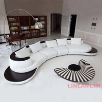 Luxuriöses Modernes Gebogenes Echtleder-Sofa Ecksofa in Weiß und Schwarz Design Wohnzimmer Zeitgenössische Heimdekoration