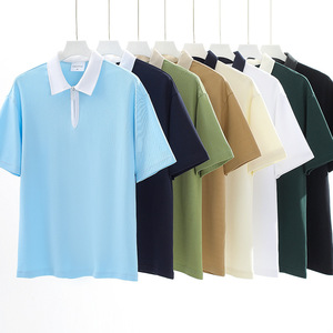 Camiseta <span class=keywords><strong>Polo</strong></span> Nueva para <span class=keywords><strong>Hombre</strong></span>, 230g, Transpirable, Moderna, con Media Cremallera, Colección Primavera Verano, Color Sólido, Manga Corta, Tops Oscuros - Product Image 2