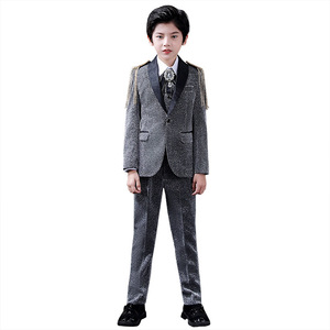 Costumes pour enfants haut de gamme, ensemble de smoking <span class=keywords><strong>gris</strong></span> 3 pièces sophistiqué pour garçons, <span class=keywords><strong>blazer</strong></span> à simple boutonnage pour les fêtes - Product Image 4