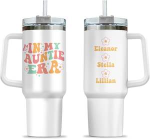 Gobelet en acier inoxydable personnalisé Auntie Era avec poignée Cadeau d'<span class=keywords><strong>annonce</strong></span> pour bébé Bouteille d'eau My Auntie Era Travel Cup - Product Image 1
