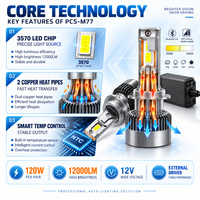 Phare LED intelligent PCS-M77 avec contrôle par application, 120W 12000LM, puce 3570, double tube en cuivre, homologué DOT E-mark FMVSS, H7 H11 9005 9006 12V