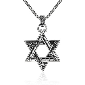 สร้อยคอรูปดาวหกแฉกสแตนเลสสำหรับผู้ชาย สไตล์ฮิปฮอป จี้รูปทรงเรขาคณิต ของขวัญเครื่องประดับ - Product Image 5