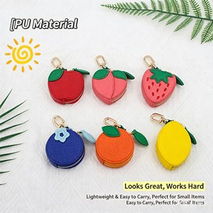 Porte-clés petit porte-monnaie à fermeture éclair en simili-cuir PU forme fruit mignon, pochette de rangement écouteurs portable - Product Image 3