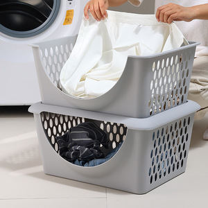 Household Laundry <b>Basket</b> Rectangle Stackable Clothing Organizer With Lid For Dirty Clothes Bathroom <b>Storage</b> Rack - Product Image 5
