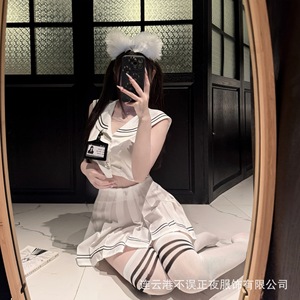 Conjunto de lencería sexy de Lianyungang, modelo "Never Missing the Time", conjunto universitario JK, uniforme azul marino puro y seductor, pijamas qqny - Product Image 4
