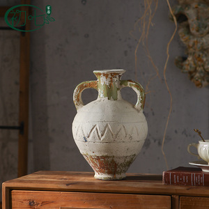 Jarrón de cerámica rústico con asas, maceta decorativa hecha a mano para sala de estar, arreglo de flores secas, estilo vintage - Product Image 3