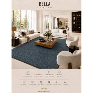 พรมปูพื้นโพลีโพรพิลีนสีน้ำเงินเข้ม Petra Bella 70048 ความหนา 6-11 มม. ซักเครื่องได้ ปลอดภัยสำหรับสัตว์เลี้ยง ด้านหลังเป็นผ้าสักหลาด ตัดแต่งได้ เหมาะสำหรับห้องนอน - Product Image 3