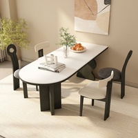 Ensemble table et chaises multifonctionnelles 4 places en bois massif de style nordique avec plateau en marbre artificiel ; Table à manger ; Table à manger