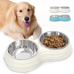 Juego de Platos para Perro de Acero Inoxidable, Plato Doble para Comida y Agua, Antideslizante, para Perros Medianos - Product Image 1