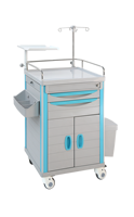 Chariot d'urgence médical en ABS pour hôpital avec roues, chariot à patient en plastique avec tiroir et armoire intégrée