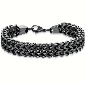 Bracelet en acier titane pour homme, 10 mm, argenté, double rangée, maille plissée, style hip-hop, bijoux WSL062 - Product Image 3