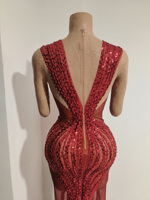 Robe de soirée élégante en sequins rouges avec strass, robe transparente sexy pour femmes, idéale pour les soirées et les clubs.